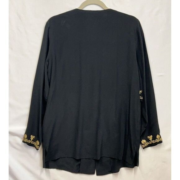 Vintage Diane Von Furstenberg 100% Silk Sz M‎ Black  Gold Embroidery - Picture 2 of 7
